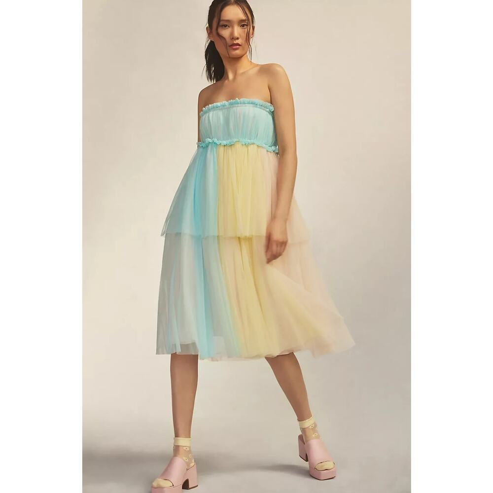 NWT Anthropologie Pernille Rosenkilde Strapless Tiered Tulle Dress SZ S #MD435